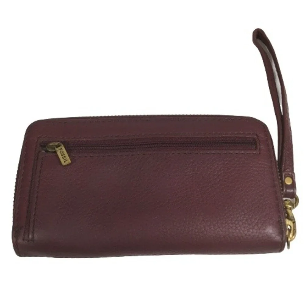 FOSSIL Quinn Slim Leather Clutch Wallet Wristlet MULTI COLOR Pink Burgundy Gray